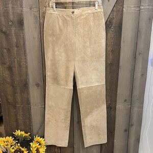 Doncaster Tan Genuine Leather Suede Straight Leg Trouser Pants Size 6